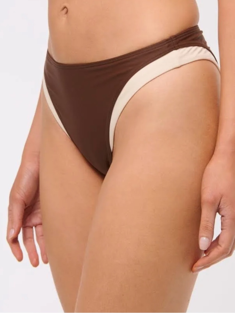 Abercrombie & Fitch Two-Tone High-Cut Bikini Bottom - Brown & Cream - Picture 3 of 3